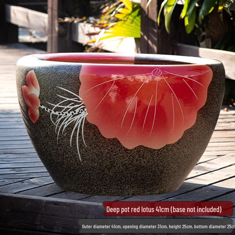 Jingdezhen Large Ceramic Goldfish & Water Lily Bowl for Courtyard