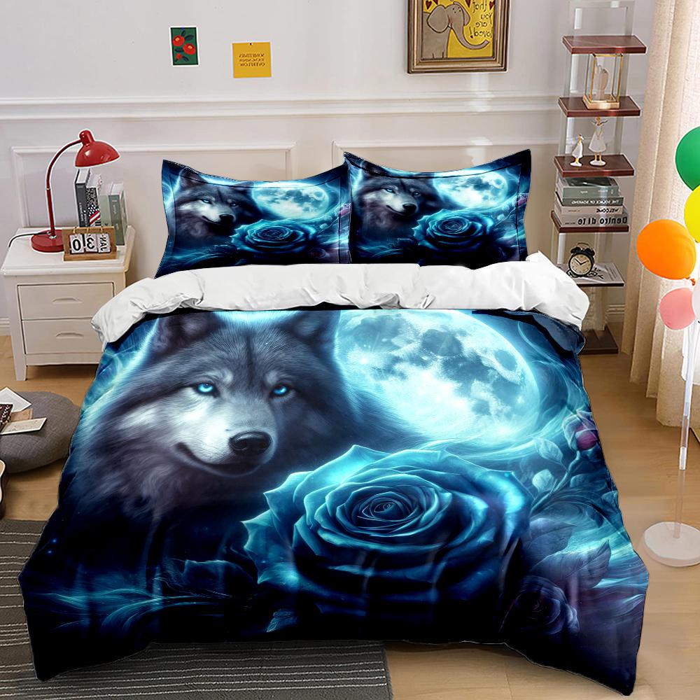 Wolf and Rose Print Bedding Set Sports Enthusiast Duvet Cover 1 Duvet Cover 2 Pillowcases Adult and Children Bedding Set Luxury