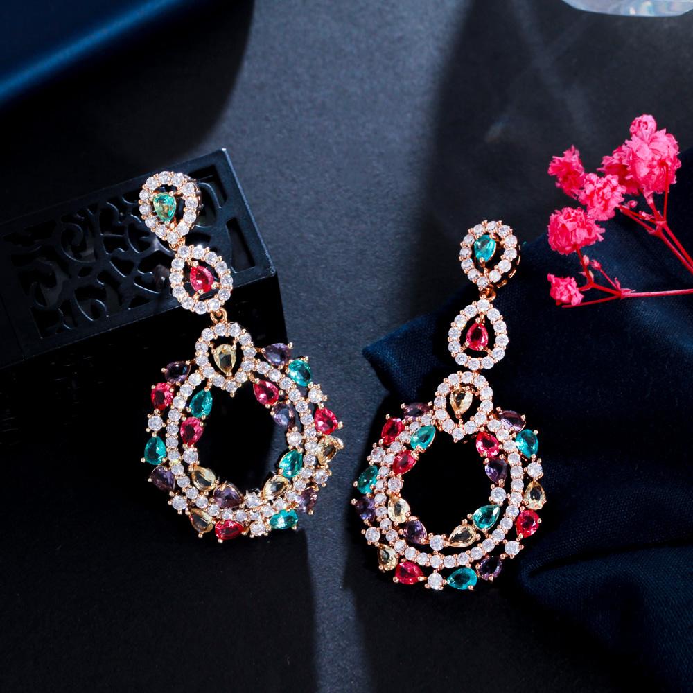 Элегантные длинные серьги-капли CMM в богемном стиле с многоцветным цирконием