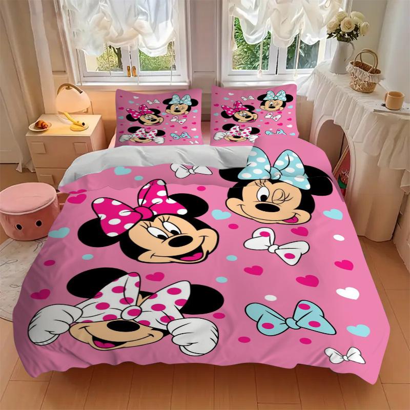 Minnie Mouse Hearts Bow Print 3Pcs Bedding Setduvet Cover With 2 Bedropillowcase Home Birthday Gift