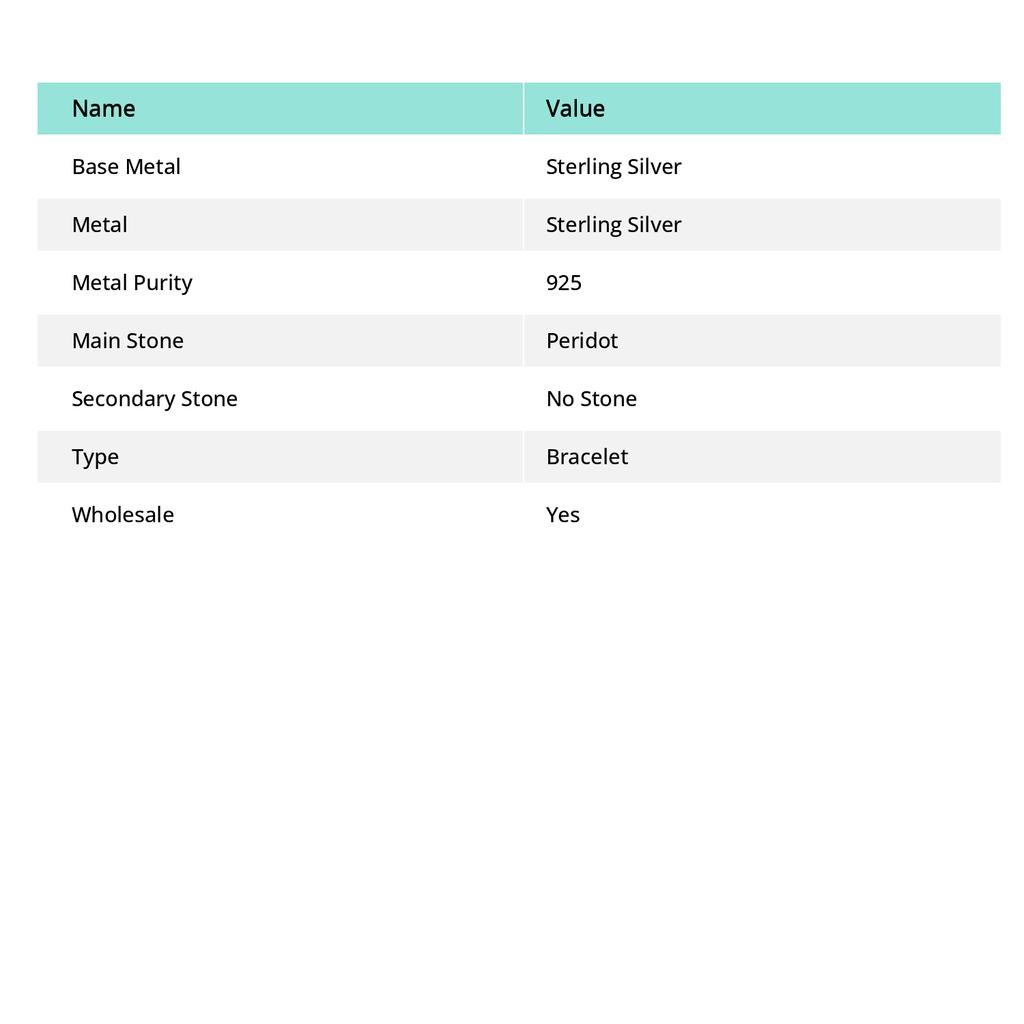 Браслет из серебра 925 пробы с драгоценным камнем перидот 7-8"