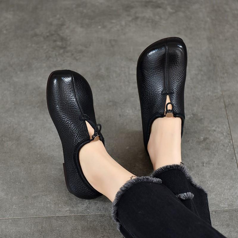 Johnature Повседневные однотонные лоферы из натуральной кожи на плоской подошве с круглым носком, женские туфли без застежек