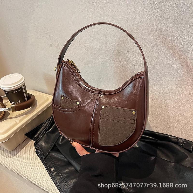 European and American retro underarm bag women's new niche fashion versatile crescent bag high-end single shoulder handbag tide