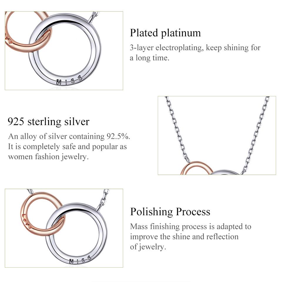 Bamoer Double Circle Chain Necklace for Women 925 Sterling Silver Miss & Love Wedding Fine Jewelry