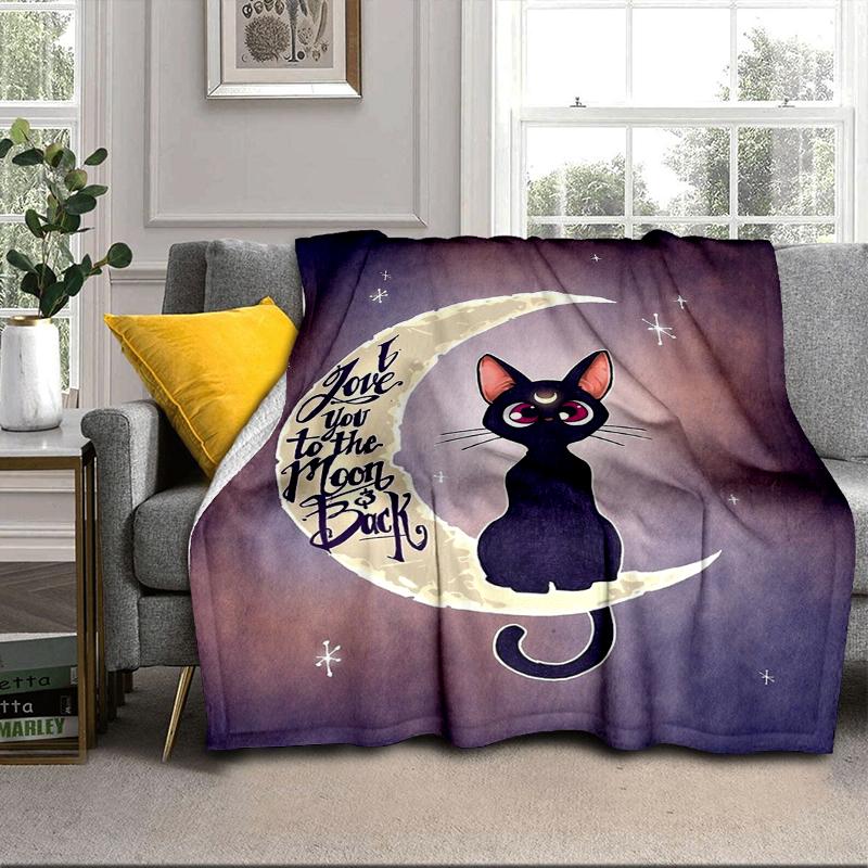 Lunar Cat Magic Night Blanket Flannel Blanket for bed, sofa, Camping, Hiking, Picnic Essentials, gift for family Fan gifts