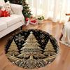 Vintage Christmas Bell Round Rug Pine Branch Poinsettia Print Circular Floor Mat for Living Room Bedroom Holiday Decor