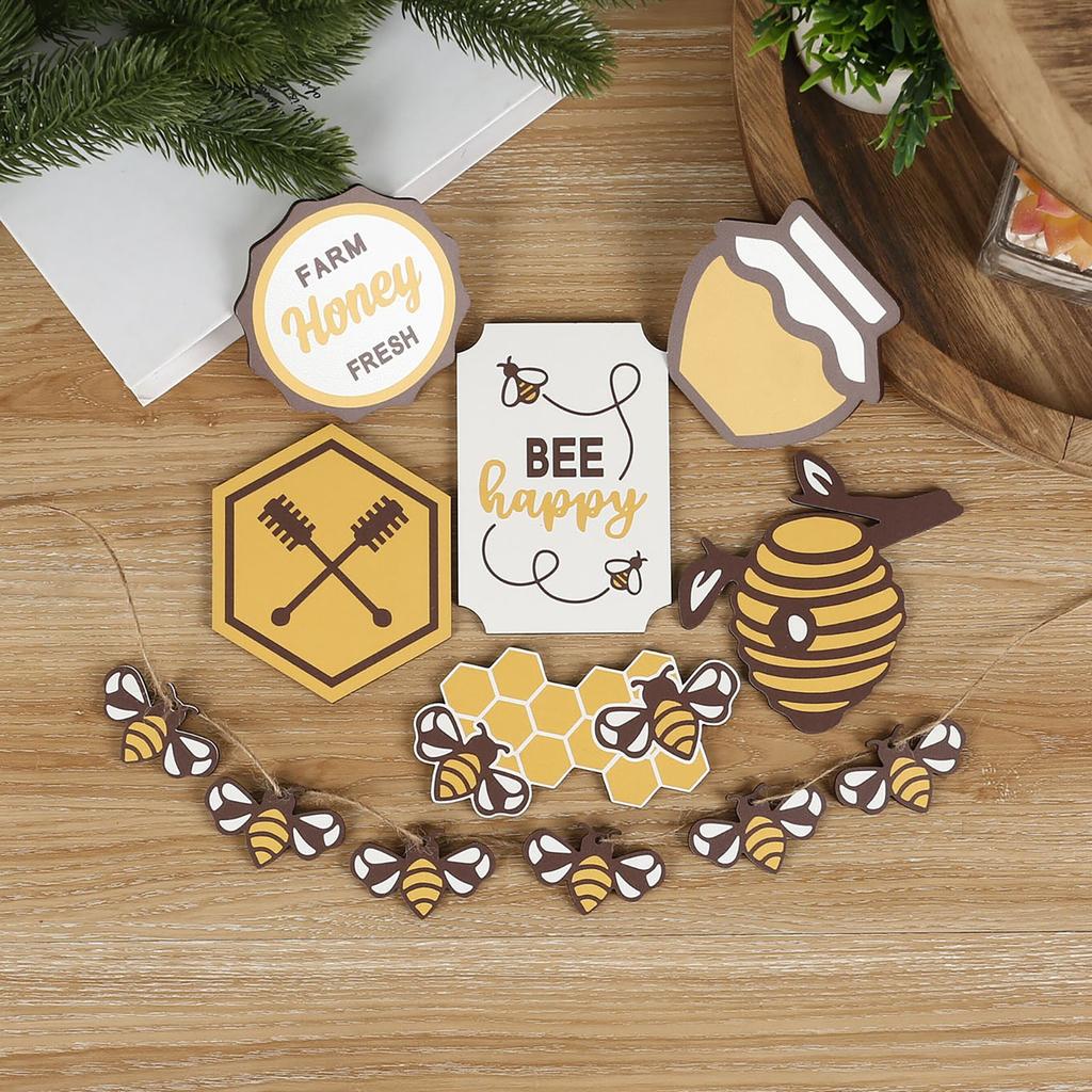 Bee Tiered Tray Decoration Bee Holiday Party Decoration, Tray Sign Spring Summer Table Items For Home Kitchen Table Shelf Decoration