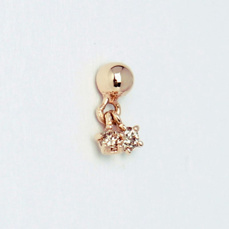 Less is more 14K gold twin drop flower earring & piercing