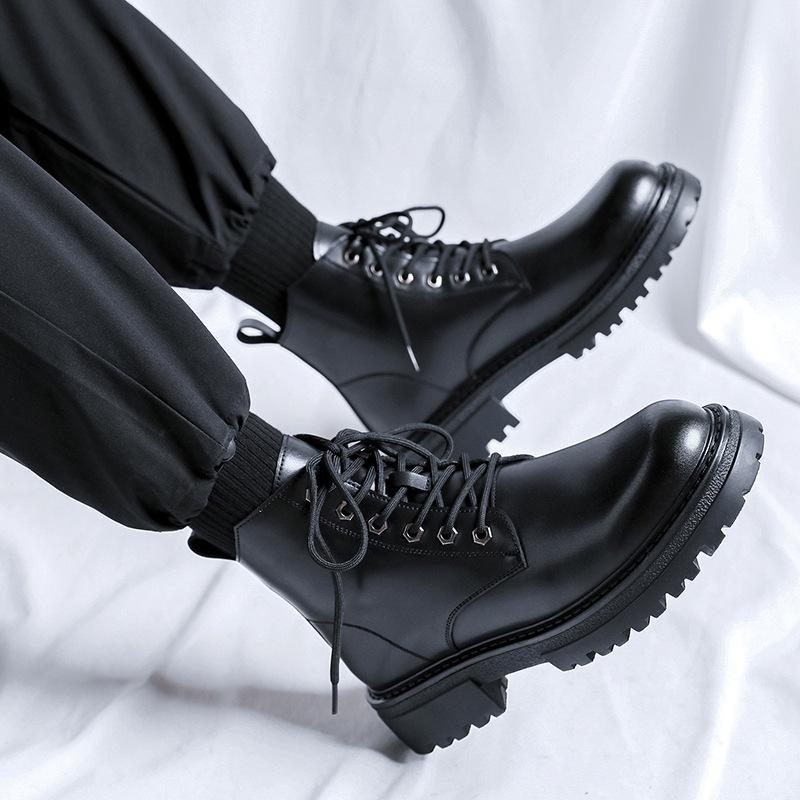 Ботинки Мартин мужские весенние новые в британском стиле на платформе с увеличением высоты кожаные ботинки средней высоты в стиле локомотив 25008-R