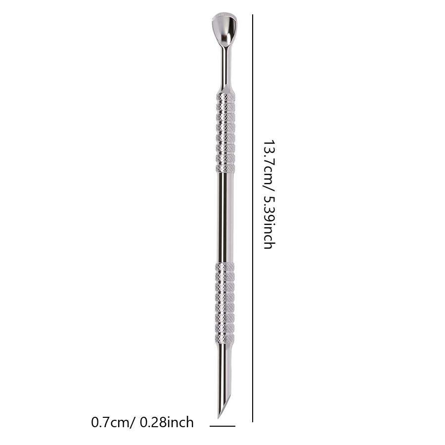 Двусторонний angled cuticle pusher из нержавеющей стали с скошенным краем и текстурированной ручкой