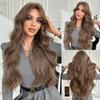 Caramel Warm Brown Extra Long Curly Wig for Women - Big Waves Curtain Bangs Full Cap, Quick Beauty Voluminous Hair, High Quality Daily Styling