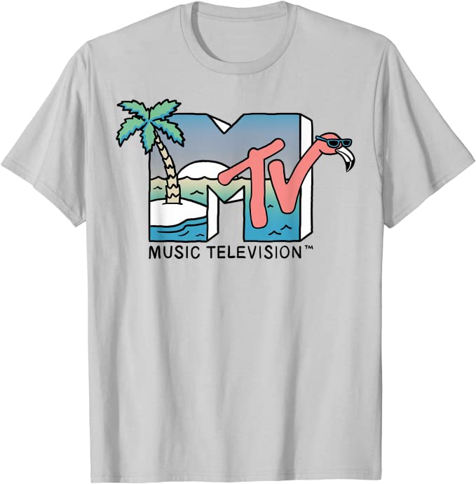 MTV Beach Island Flamingo Logo Vintage Graphic TShirt MTV Sunset Shape Boombox Checker Design Tee Top Unisex on The Moon Outfits