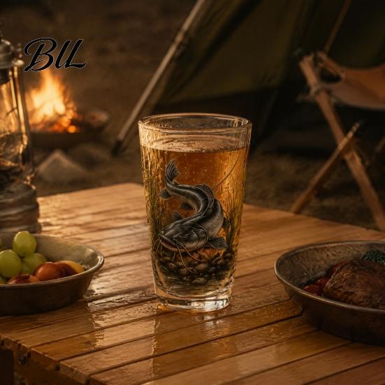Outdoor Camping Drinkware Fishing Pint Glass Cup, Realistic Jumping Fish Pattern Design, Thickened Enthusiast Gifts Creative Cup for And Cabin