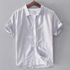 Men's White Linen Short-Sleeve Lapel Shirt