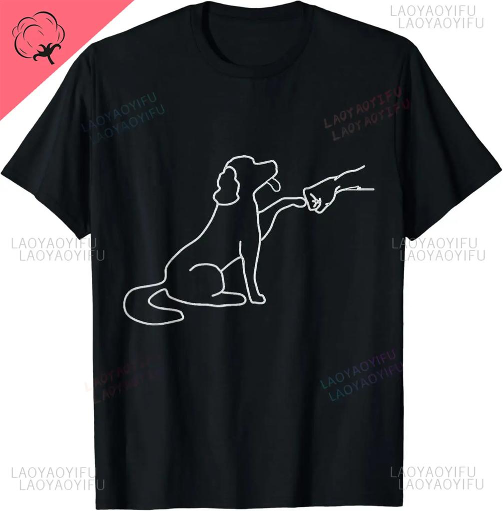 Dog and People Punch Hand Dog Man Friendship Bump Dog's Paw T-Shirt Men Women Clothing Pet Streetwear