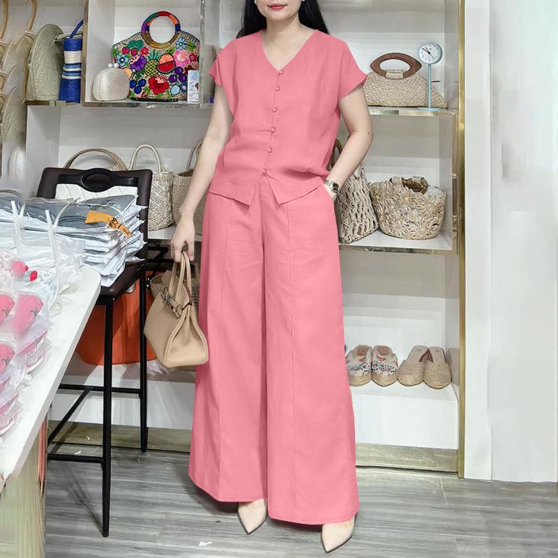 ZANZEA Женский повседневный костюм из двух частей: блузка без рукавов и широкие брюки