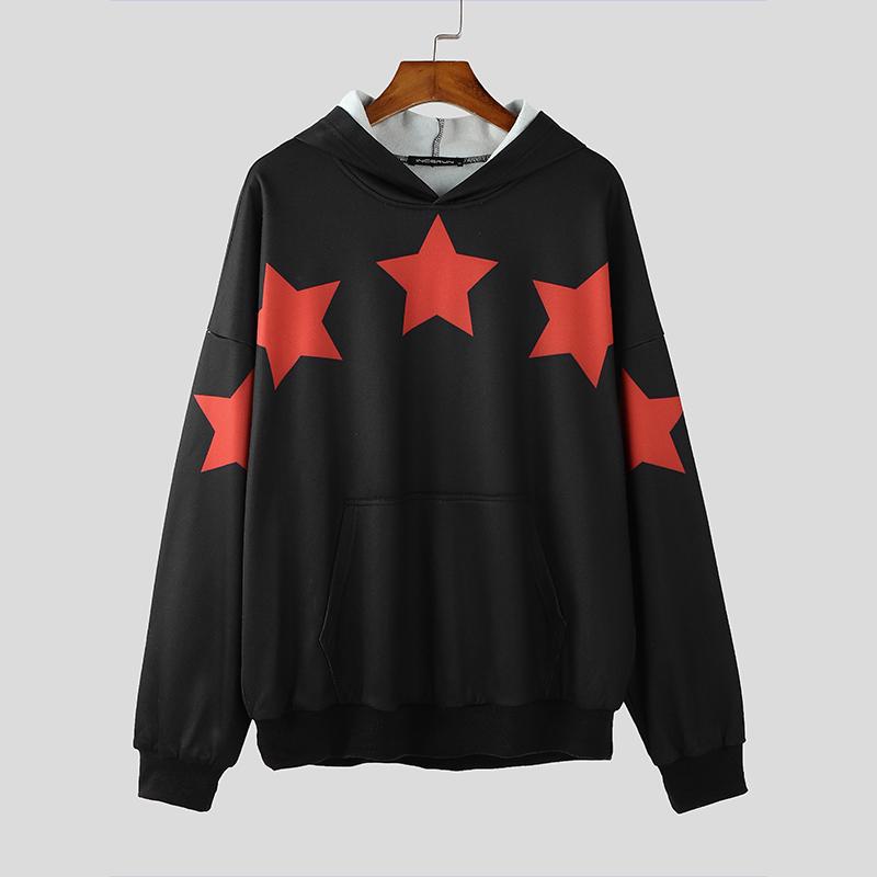 INCERUN Мужские весенние толстовки большого размера с длинным рукавом и принтом звезд. Толстовки с капюшоном.