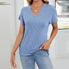Women's Fashion Solid Color U Neck Short Sleeved Pullover Casual T-shirt Top