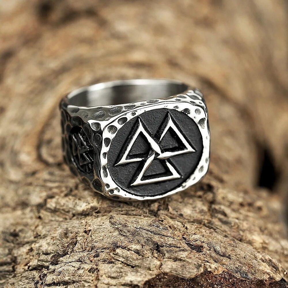 Men Biker Nordic Viking Rings Stainless Steel Retro Nordic Ethnic Belief Odin Viking Rune Ring Men Amulet Jewelry