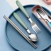 410 нержавеющая сталь палочки для еды столовые приборы портативная вилка ложка студент офисный работник три предмета милый ящик для хранения столовых приборов набор