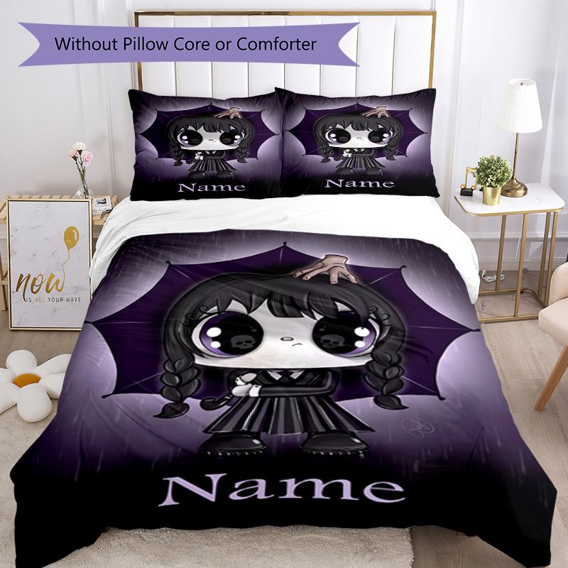 3pcs Custom Name Wednesday Bedding Set Duvet Cover Closure Includes 1 Duvet Cover & 2 Pillowcases, Soft and Comfortable for All Seasons.
