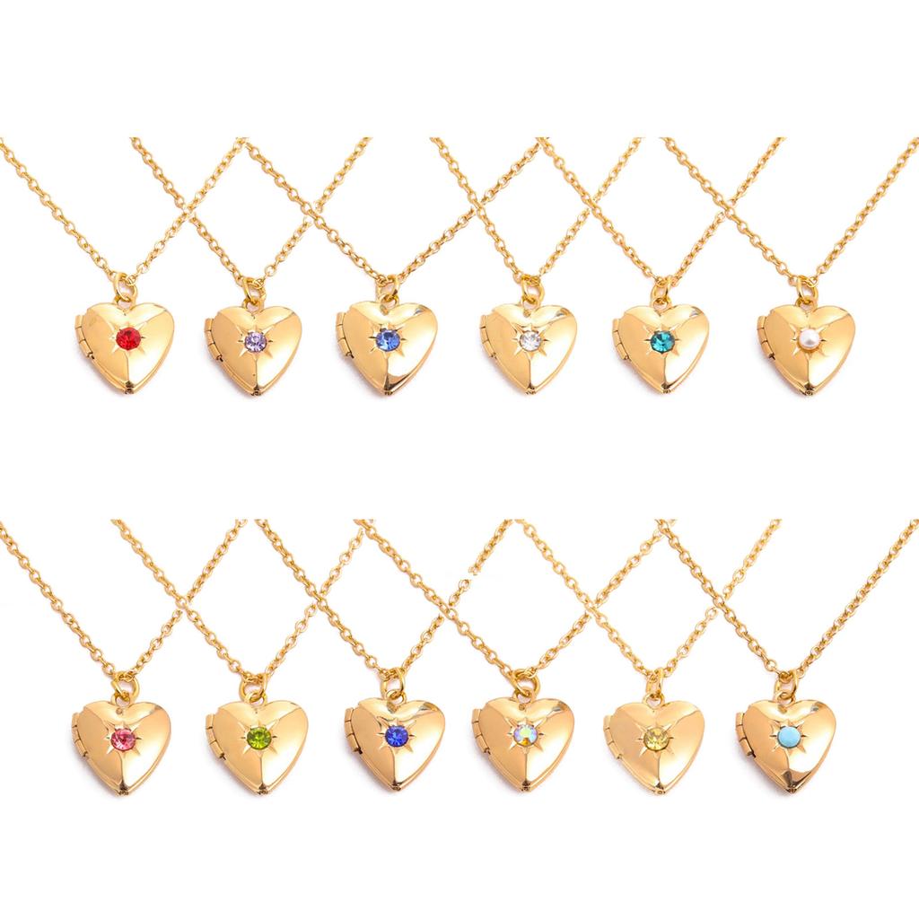 Elegant Heart Photo Locket Chain Necklace Multifuntional Metal Birthstone Jewelry Suitable for Decorating Outfits