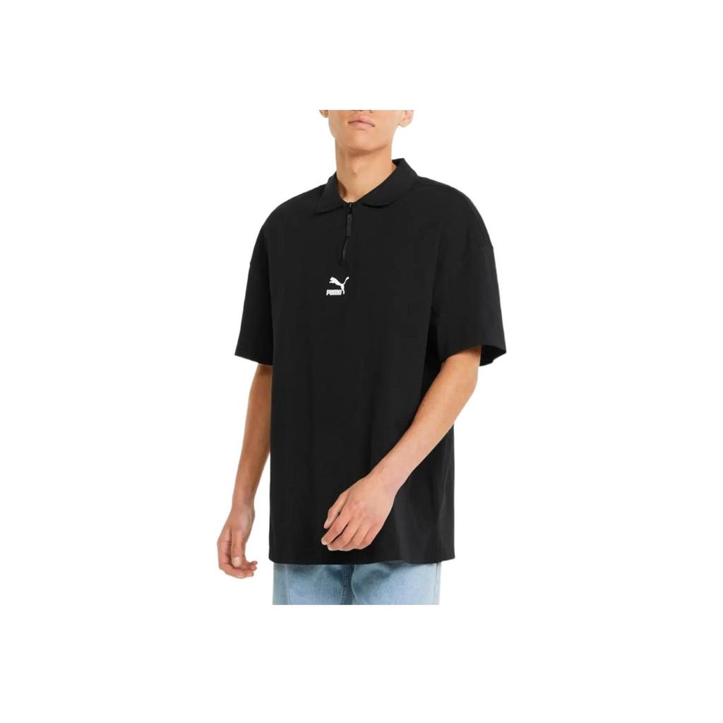 Puma Solid Color Logo Print Casual Polo Shirt Men Tops Black 535271-01
