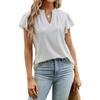 GMXIA Spring Summer Jacquard V-neck Pile Sleeve Short Sleeve T-shirt Top for Women