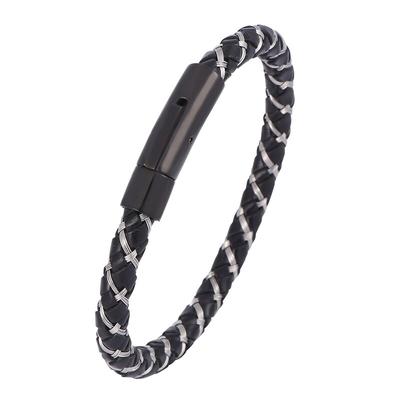 Панк кожаный браслет модный нержавеющая сталь изысканные защелки проволочная плетеная ручная веревка мужские ювелирные браслеты браслеты