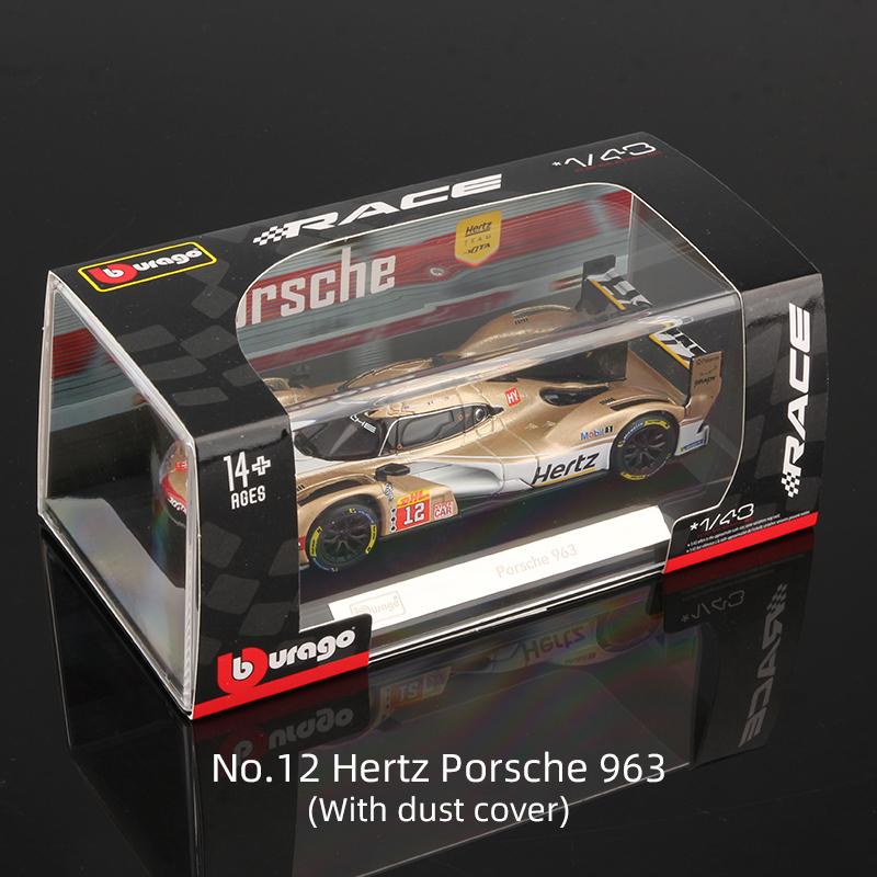 Ббураго 1:43 Porsche 963 №12 Hertz Team Металлическая модель гоночного автомобиля Diecast Гоночные транспортные средства Игрушка
