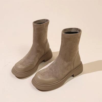 Модные осенне-зимние новые дизайнерские эластичные ботинки для женщин, однотонные модные повседневные туфли на платформе, женские ботильоны из флока для женщин