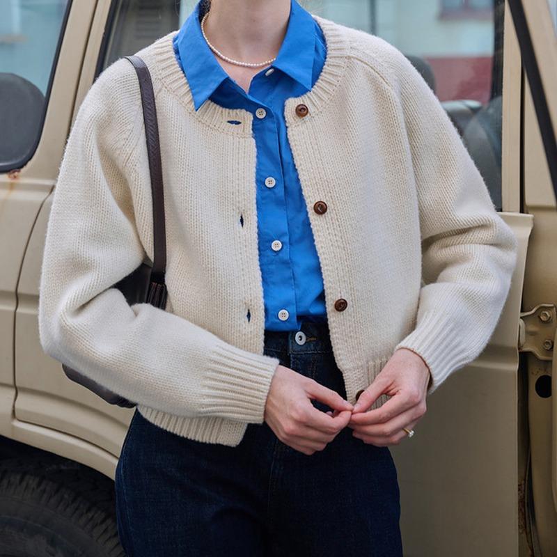 Модный простой вязаный кардиган женский свитер осень зима свободный с круглым вырезом длинный рукав короткий свитер пальто повседневные кардиганы топы однотонная одежда 1399