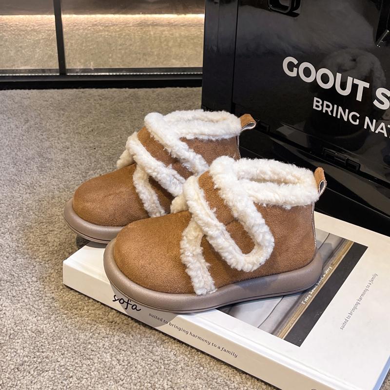 Детские высокие зимние ботинки на толстой подошве в стиле ретро, детская хлопковая обувь для девочек, толстые теплые плюшевые меховые повседневные ботинки, зимние новые