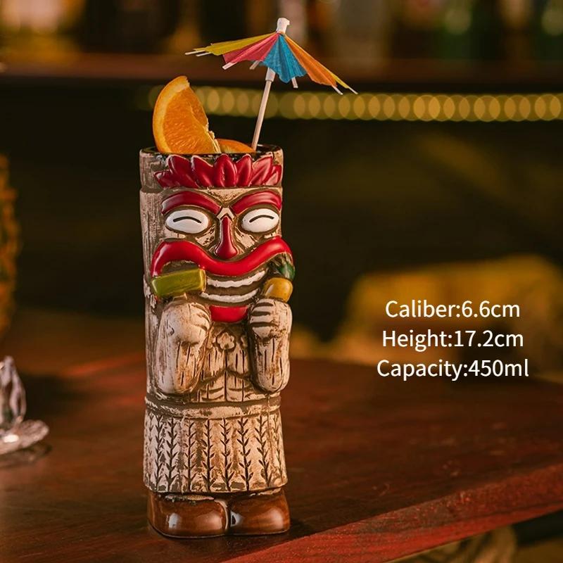 Creative Hawaiian Style Brown Tiki Mug Ceramic Cocktail Cup Drinkware For Party