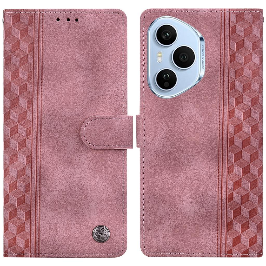 For Honor 400 Pro 5G (Global) Leather Case Imprinted Checkered Pattern Wallet Stand Flip Phone Cover