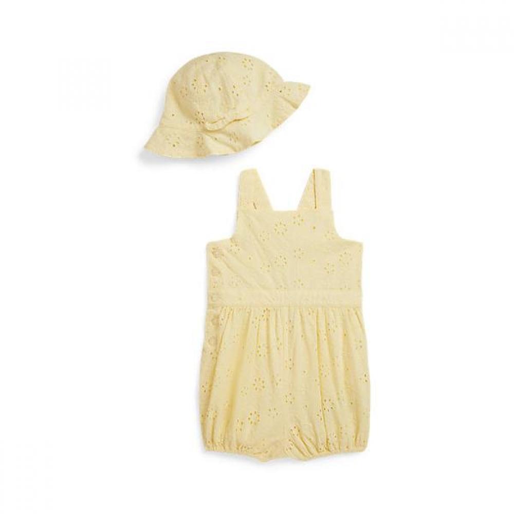 Polo Ralph Lauren Baby Girls Eyelet Cotton Bubble Shortall And Hat Cwpo2stf9s20047700