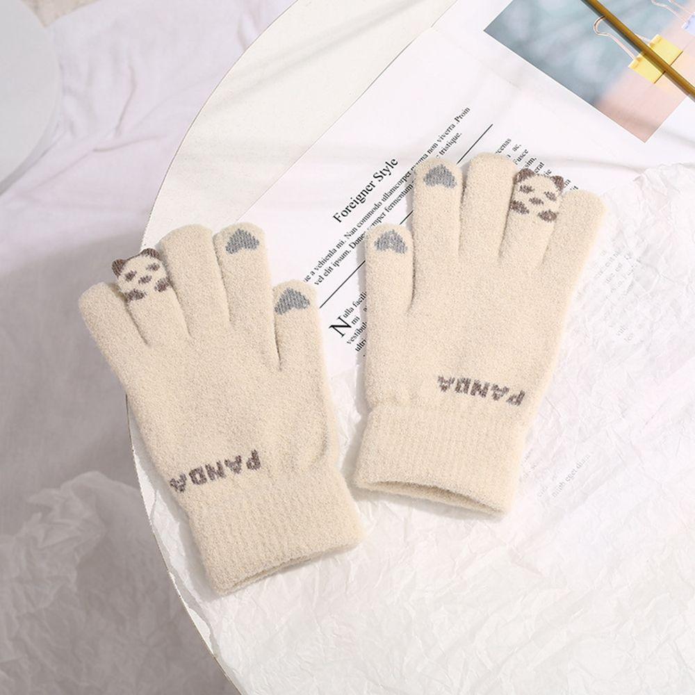 Simple Letter Knitted Elastic Panda Female Gloves Driving Gloves Gloves Wool Mittens