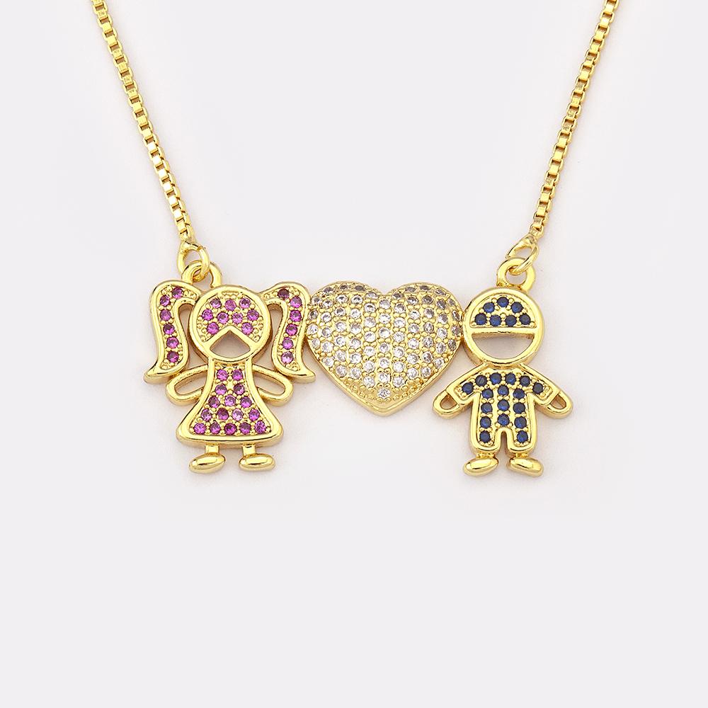 Nidin Hot Sale Family Love Mom Dad Son Daughter Necklace Girl Boy Heart Pendant Cubic Zirconia Couples Jewelry Gift Wholesale