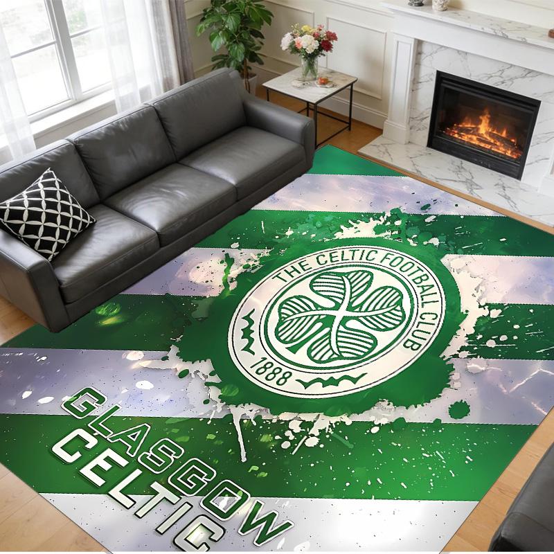 Anti‑Slip Crystal Velvet Floor Rug, Celtic FC Design Carpet for Indoor Living Bedroom Home Decoration