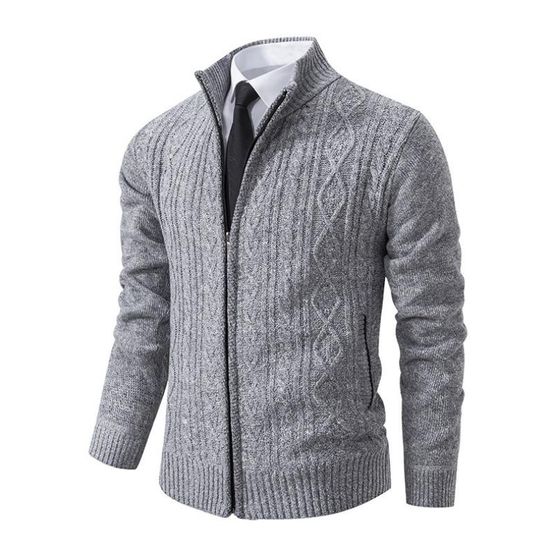 Men S Knitted Cardigan Stand Collar Long Sleeve Twist Pattern Sweater Jacket