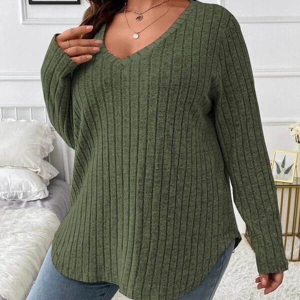 GMXIA Осень-зима, однотонный женский топ больших размеров с v-образным вырезом и длинными рукавами, шерстяная футболка в полоску, свободный чехол