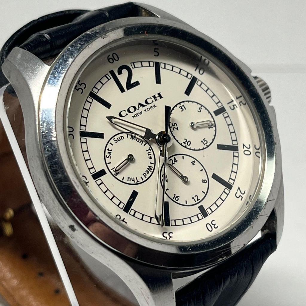 Б/у [Coach] Операционные Мужские Часы-Хронограф Quartz Белый Циферблат Классические Часы Кожаный Ремешок