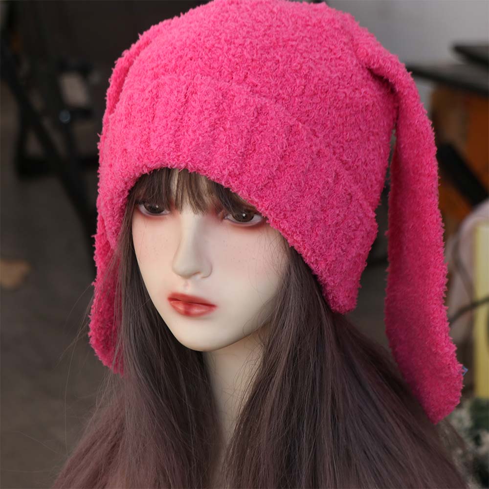 Y2K Rabbit Ear Hats Knitted Plush Skull Cap All-match Women Beanie Hat Ladies