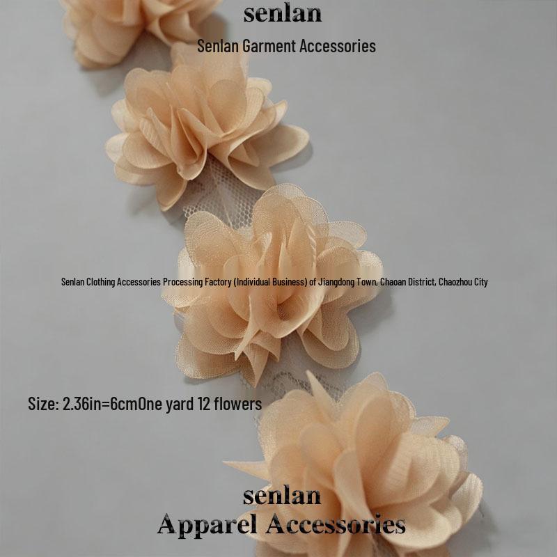 3D Chiffon Lace Flower Ribbon for Children's and Women's Clothing Accessories