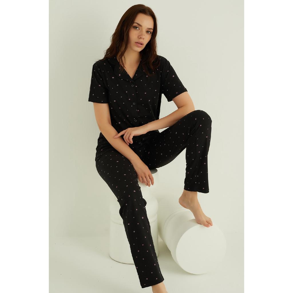 Хлопковый пижамный комплект на пуговицах