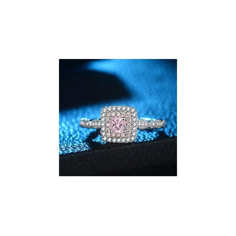 Ring Stone With Pink Zircon Luxury Finger Ring Bride Wedding Couple