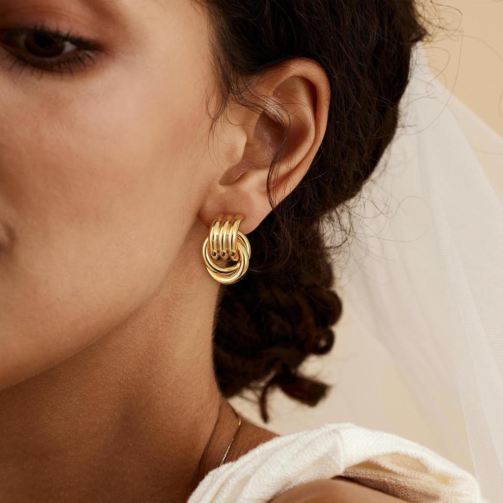 SHERLOVE Trendy Chunky Gold Knot Earrings for Women, Unique Statement Drop Dangle Earrings Hypoallergenic Lightweight Gold Jewelry Women