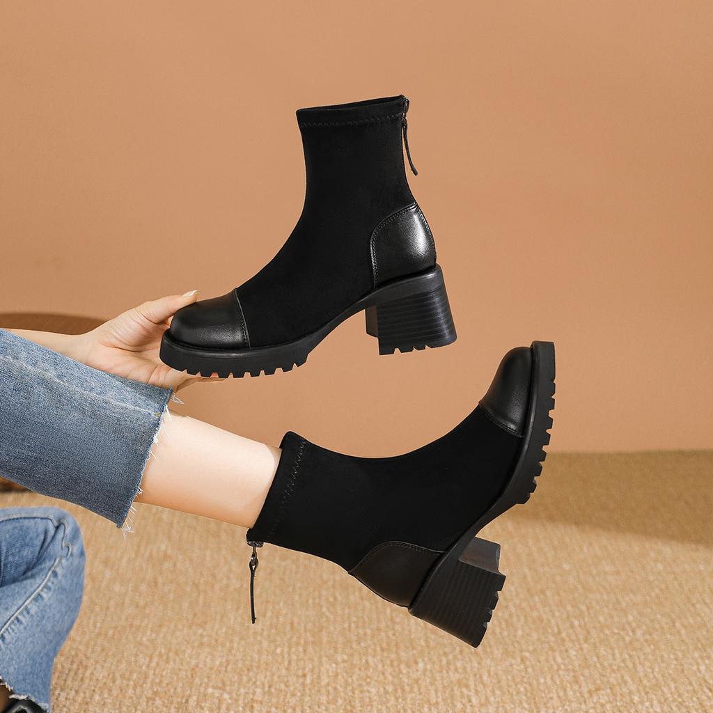 Martin Boots Women's High-heeled British Style 2024 New Autumn and Winter Thick-soled Medium Boots Retro Thick-heeled Short Boots