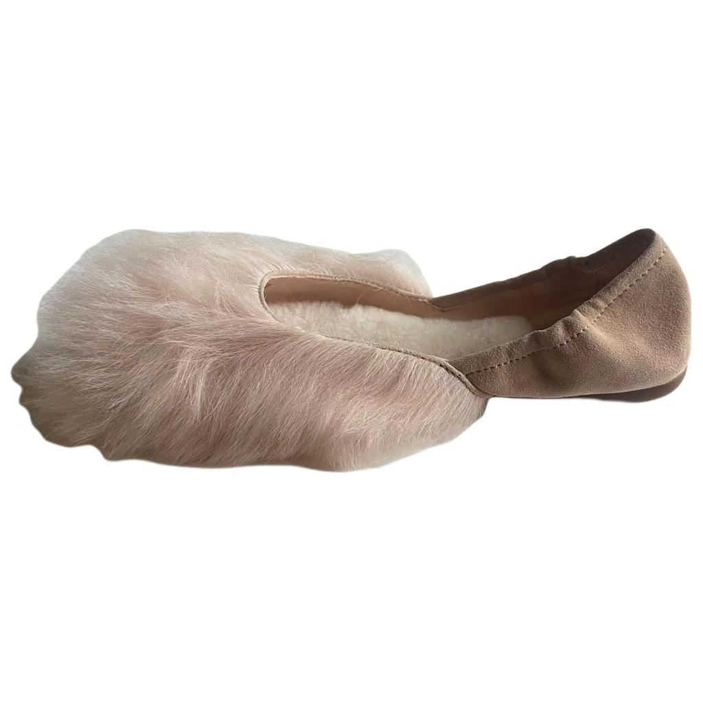 UGG Jeanie Fluff Flat Замшевые Мокасины Удобная Повседневная Обувь Женские Лоферы Розовые 1097554-AMB