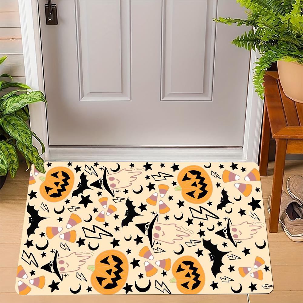 Halloween Candy Corn Door Mat Witch Hat Ghost Carpet Non-Slip Entrance Rug Home Decoration Bat Pumpkin Floor Mat Welcome Mat